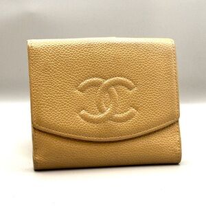 CHANEL Tan Caviar Leather Bifold Wallet